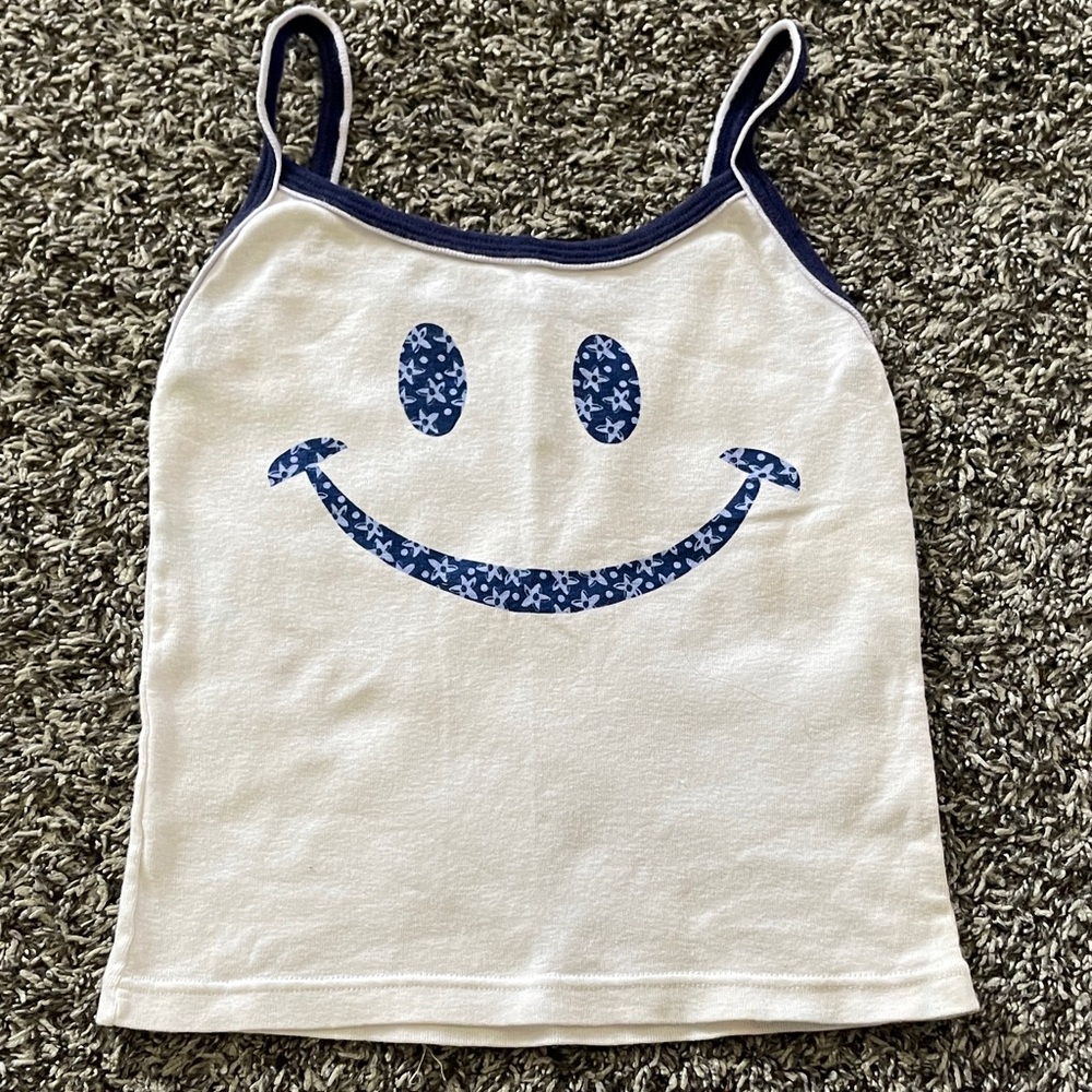 Vintage Kids White and Blue Floral Smiley Tank (L) See pics for exact measure